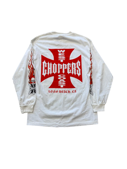 90s West Coast Choppers Flames White Long Sleeve Sz L
