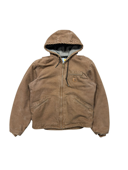 Vtg Carhartt Fleece Lined Tan Hooded Jacket Sz M