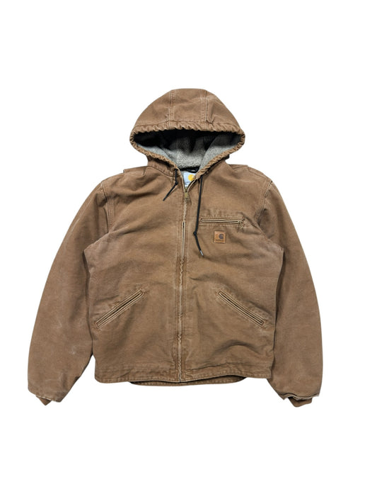 Vtg Carhartt Fleece Lined Tan Hooded Jacket Sz M