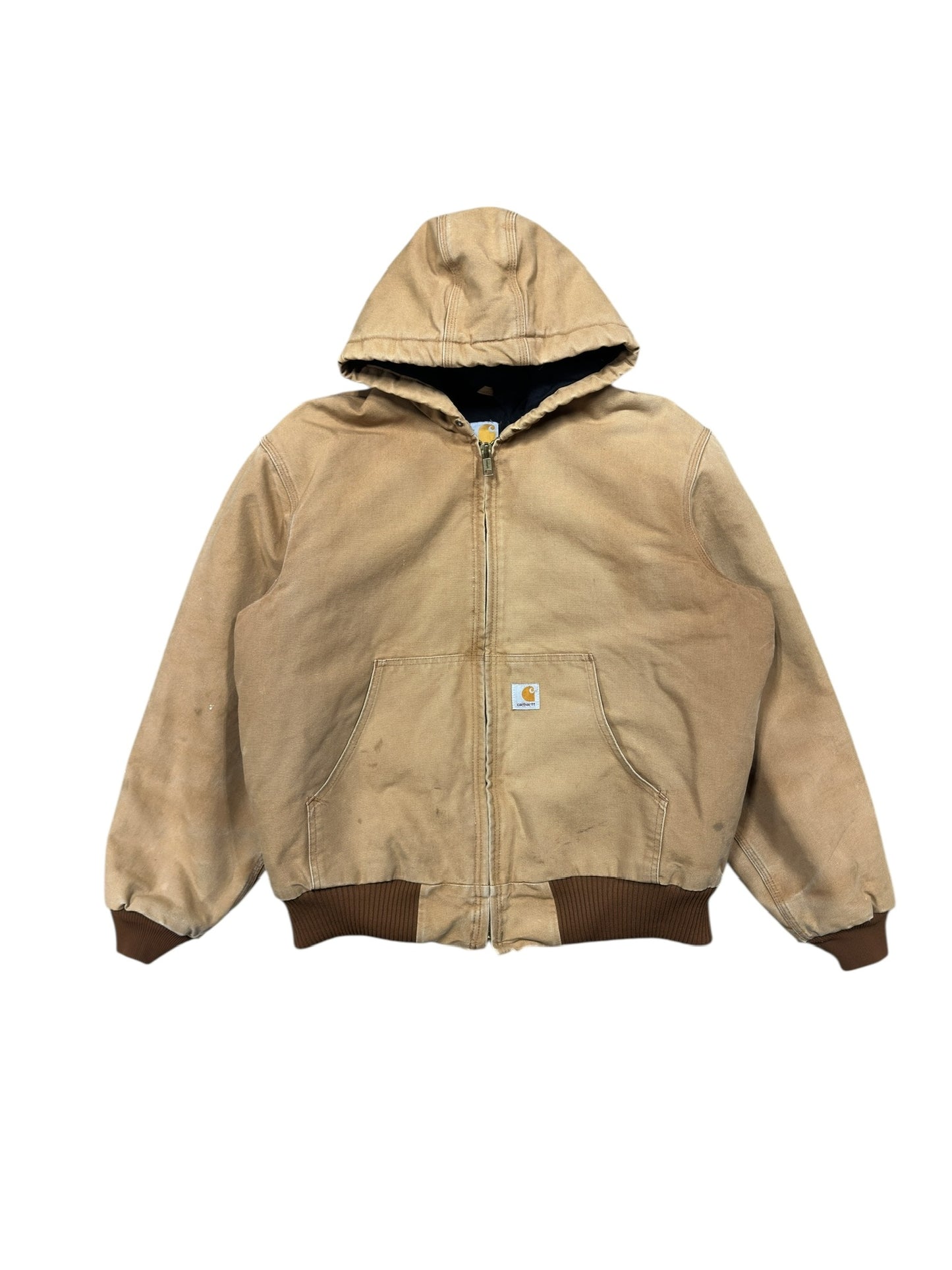 Vtg Carhartt Tan Hooded Jacket Sz L