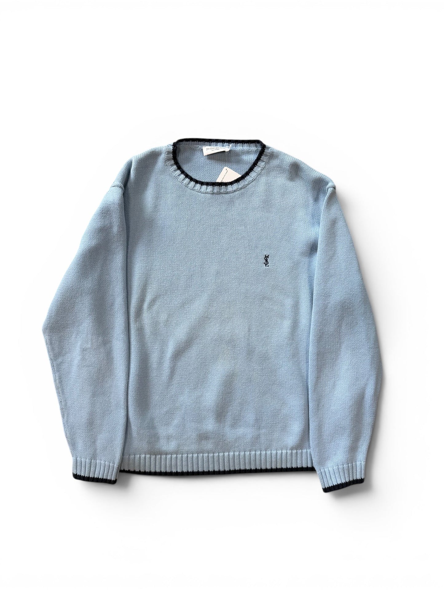 (XL) Vintage 90s Yves Saint Laurent Baby Blue Knit Sweater