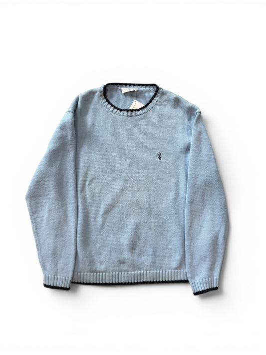(XL) Vintage 90s Yves Saint Laurent Baby Blue Knit Sweater