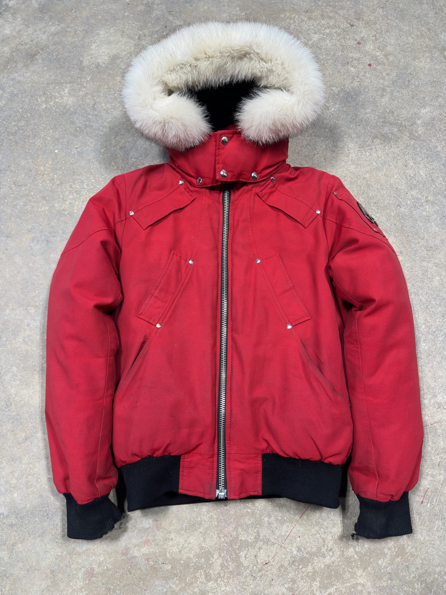 (S) Moose Knuckles Ballistic Shearling Red Bomber Jacket