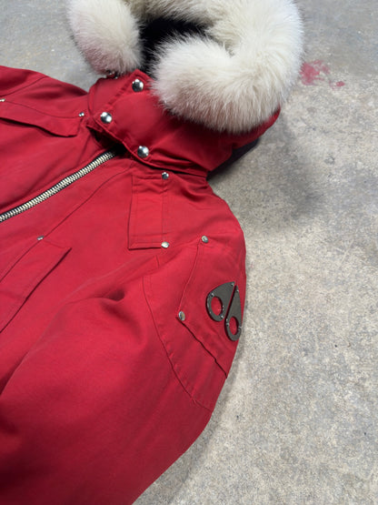 (S) Moose Knuckles Ballistic Shearling Red Bomber Jacket