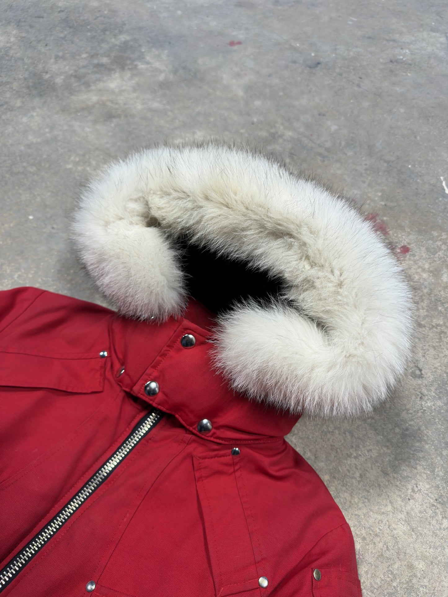 (S) Moose Knuckles Ballistic Shearling Red Bomber Jacket