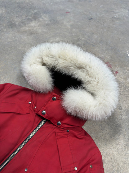 (S) Moose Knuckles Ballistic Shearling Red Bomber Jacket