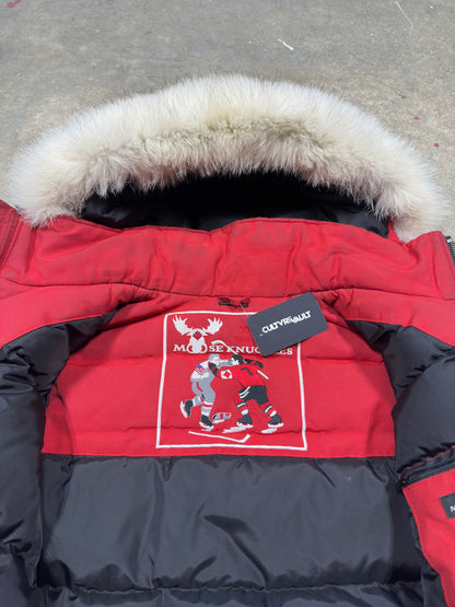 (S) Moose Knuckles Ballistic Shearling Red Bomber Jacket