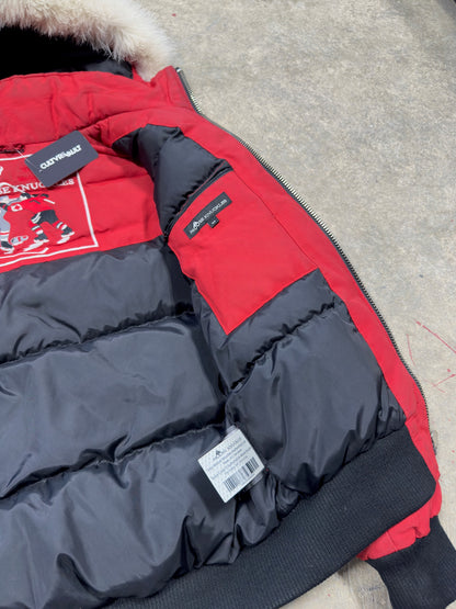 (S) Moose Knuckles Ballistic Shearling Red Bomber Jacket