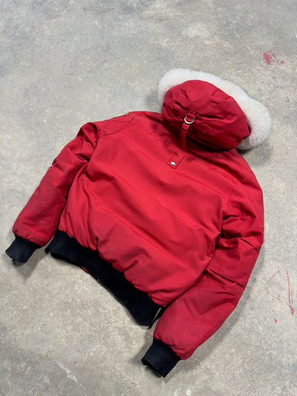 (S) Moose Knuckles Ballistic Shearling Red Bomber Jacket