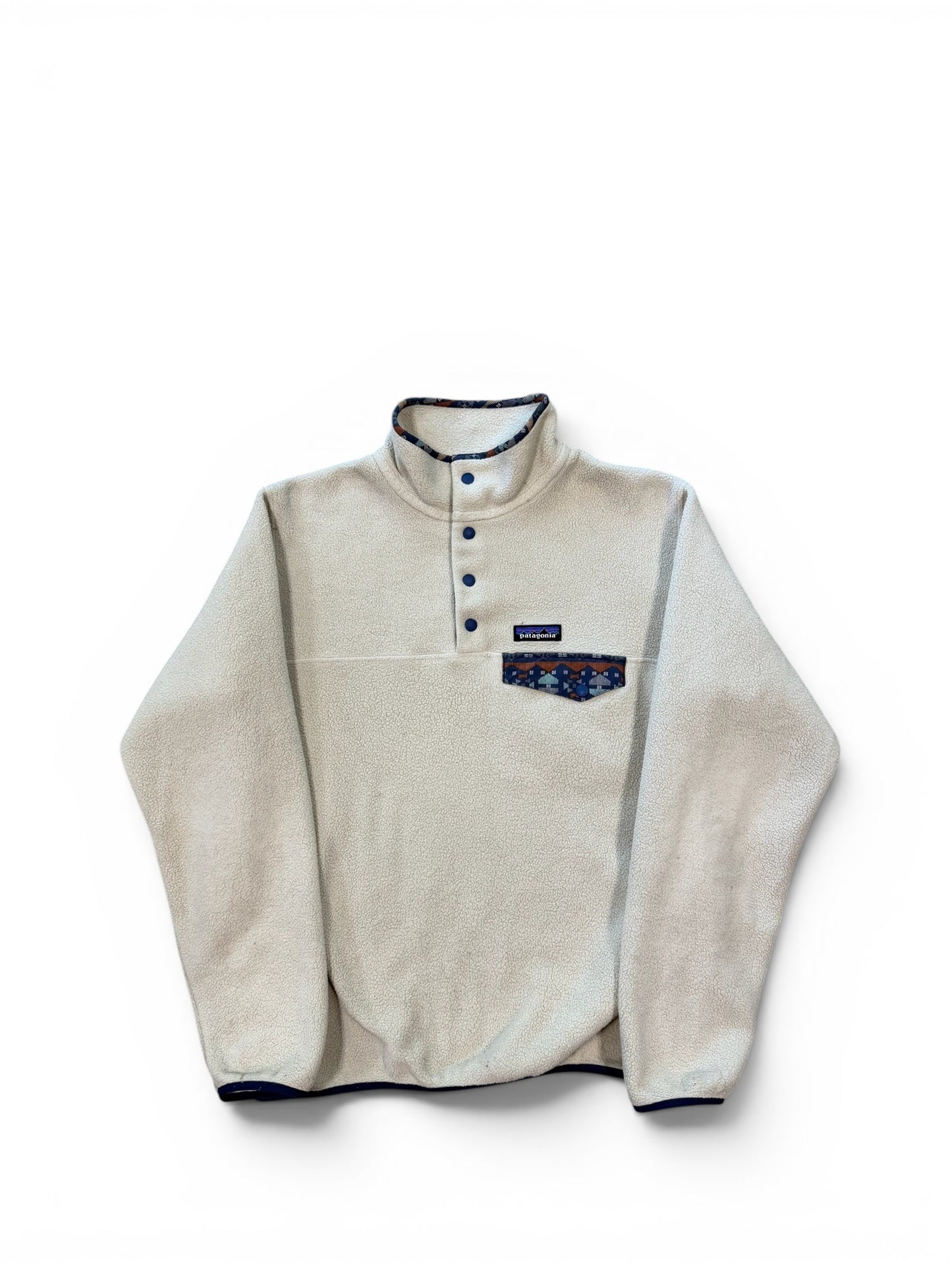 (M) 90s Patagonia Synchilla Snap T Pullover Fleece Cream With Patterned Chest Pocket