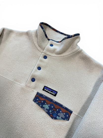 (M) 90s Patagonia Synchilla Snap T Pullover Fleece Cream With Patterned Chest Pocket