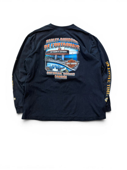 (XL) Vintage Harley Davidson Quebec Black Long Sleeve Shirt