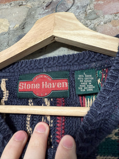 Vtg Stone Haven 3D Style Knit Sweater Sz L