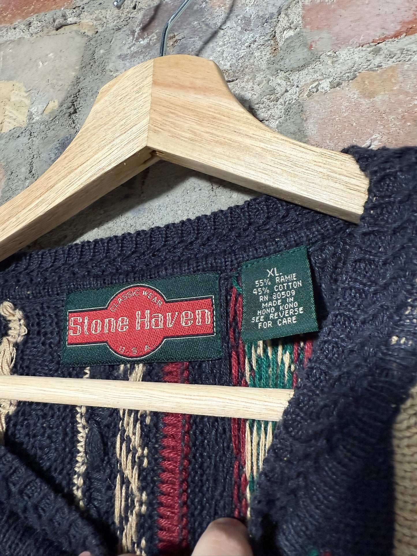 Vtg Stone Haven 3D Style Knit Sweater Sz XL