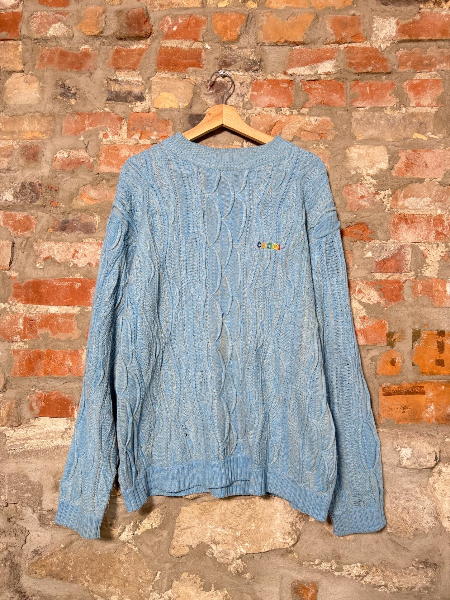 90s Coogi 3D Style Knit Sweater Blue Sz XL
