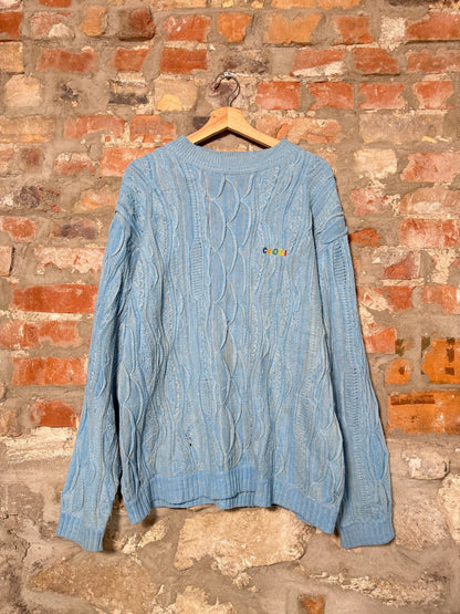 90s Coogi 3D Style Knit Sweater Blue Sz XL