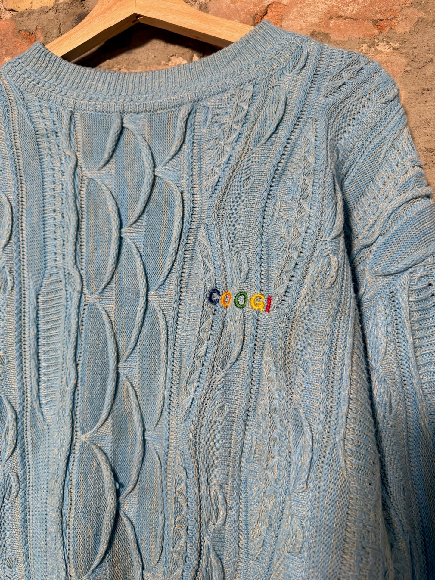90s Coogi 3D Style Knit Sweater Blue Sz XL