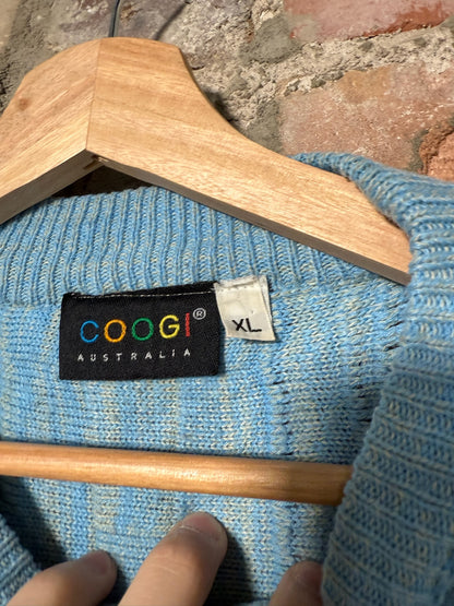 90s Coogi 3D Style Knit Sweater Blue Sz XL