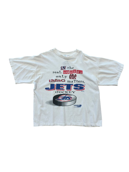 (XL) Vtg 90s Chalkline Jets White Saying T-Shirt