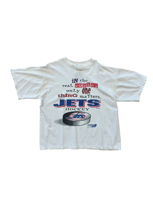 (XL) Vtg 90s Chalkline Jets White Saying T-Shirt