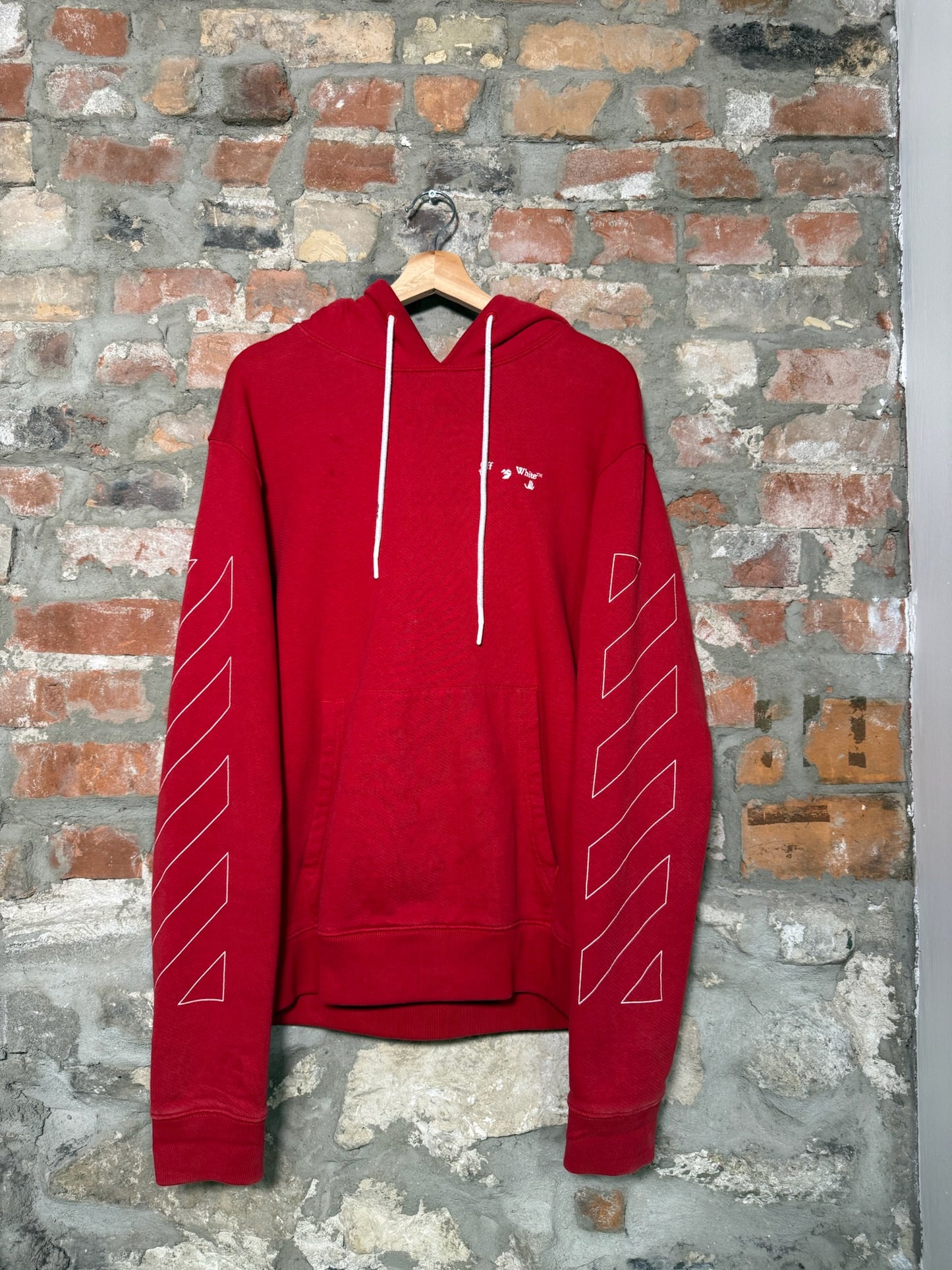 Off White Diagonal Arrows Red Hoodie Sz L
