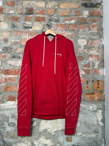Off White Diagonal Arrows Red Hoodie Sz L