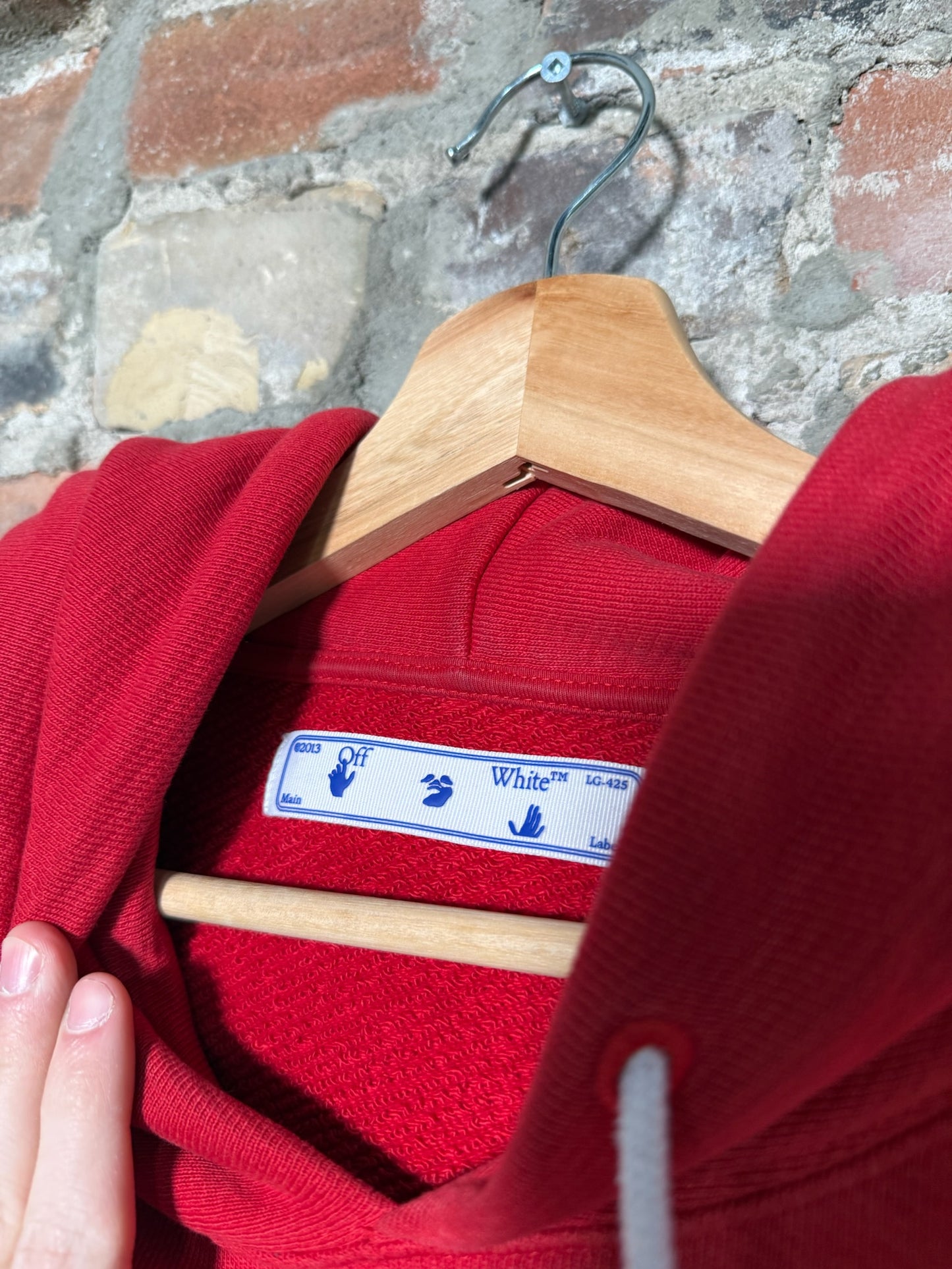 Off White Diagonal Arrows Red Hoodie Sz L