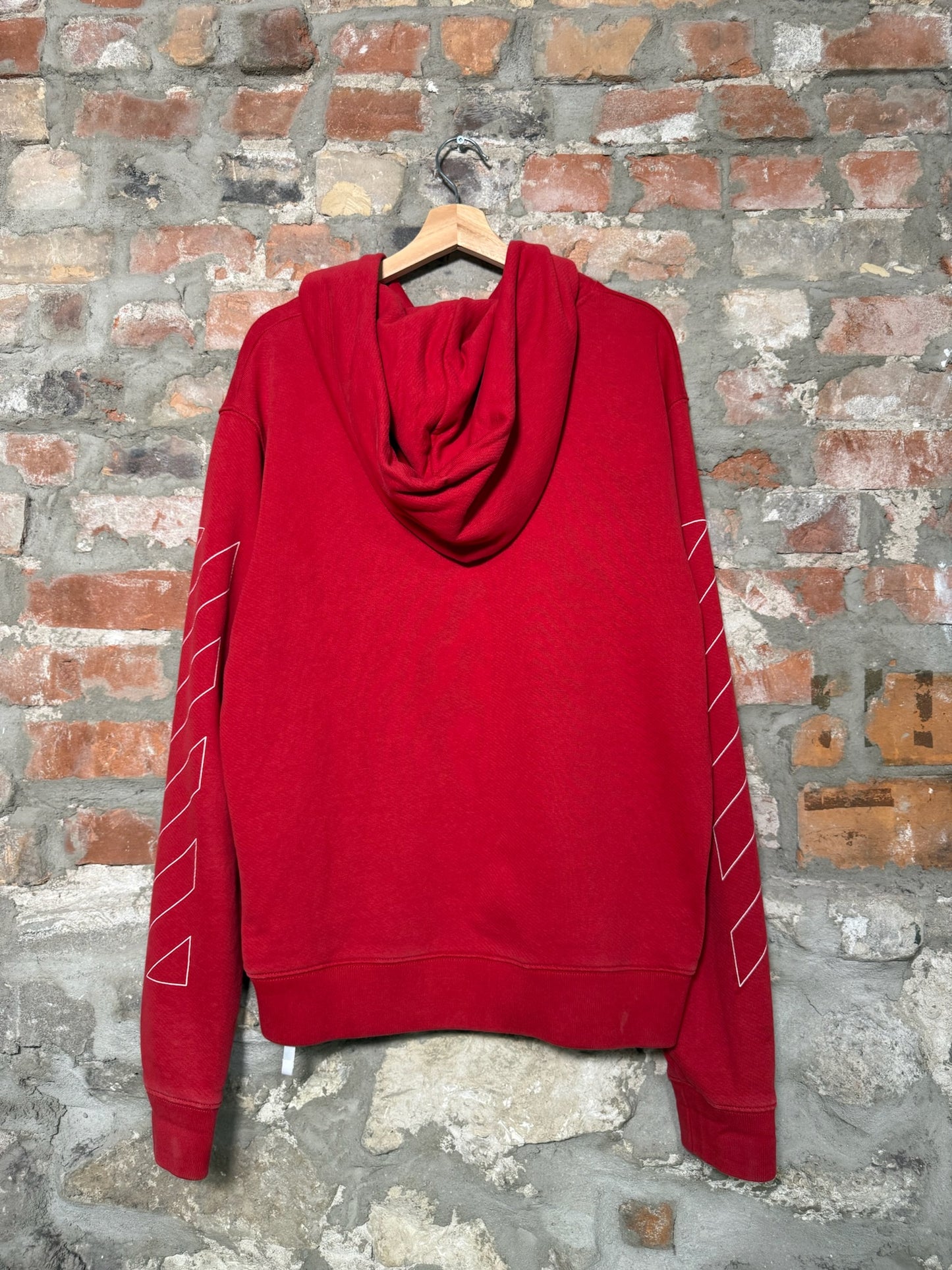 Off White Diagonal Arrows Red Hoodie Sz L