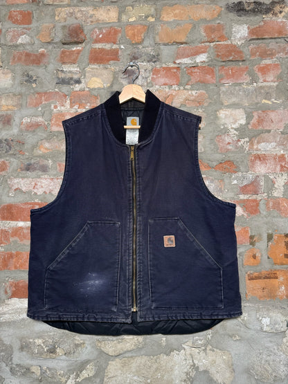 Vtg Carhartt Faded Navy Vest Sz XL