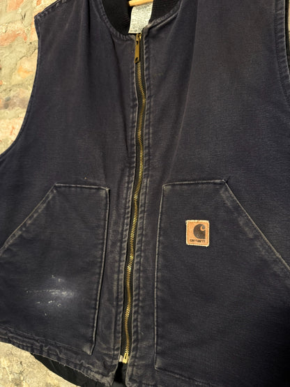Vtg Carhartt Faded Navy Vest Sz XL