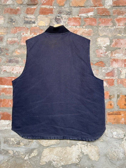 Vtg Carhartt Faded Navy Vest Sz XL