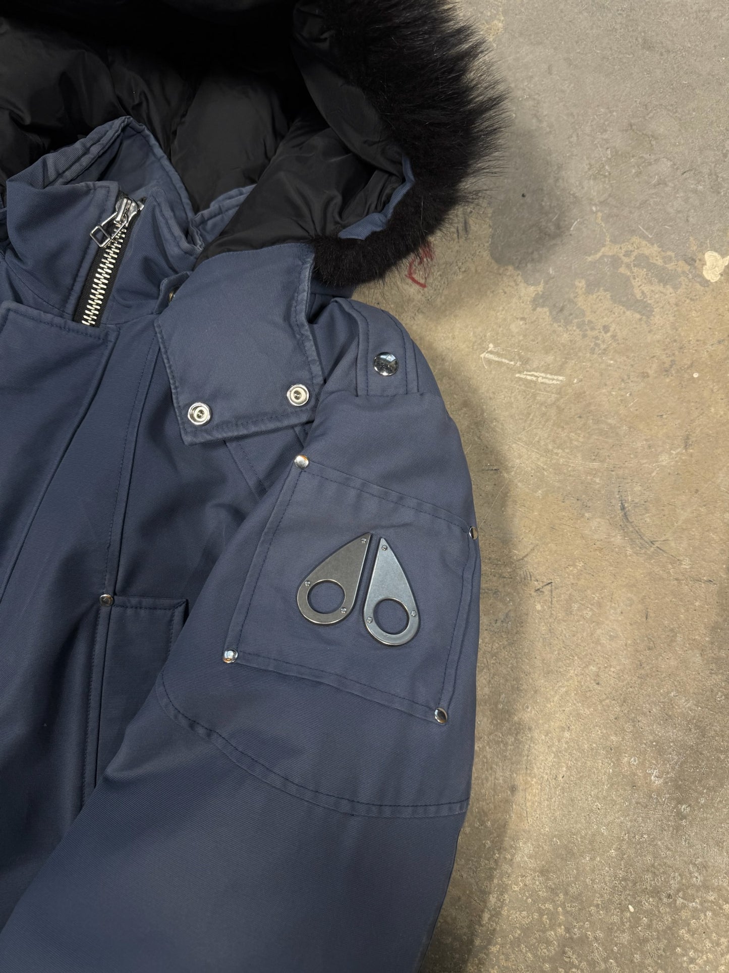 Moose Knuckles Shearling Trim Parka Navy Sz XXL