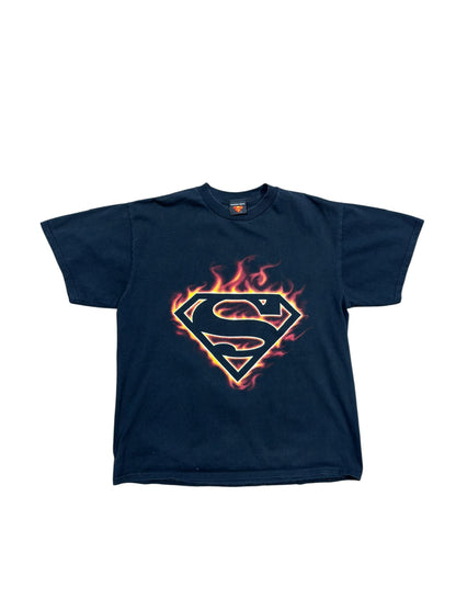 (L) 00s Superman Flames Warner Brothers T-Shirt