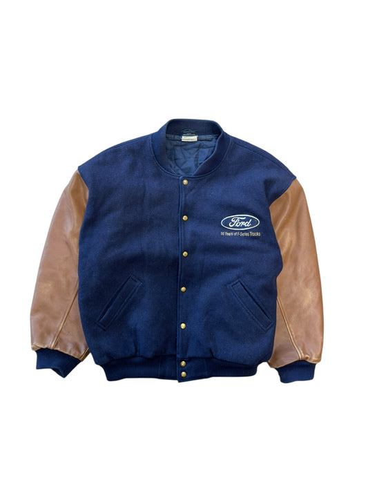 Vtg Ford Leather Varsity Jacket Sz L