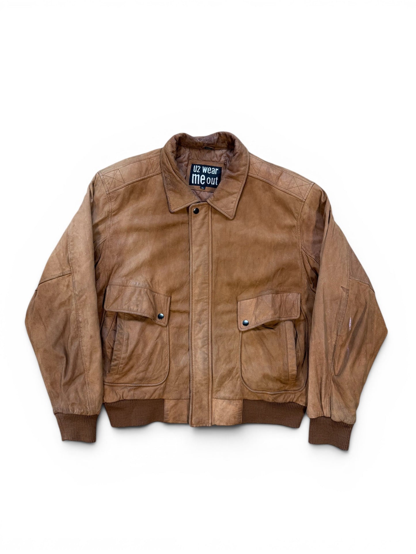 (XL) Vintage U2 Brown Leather Bowmber Jacket