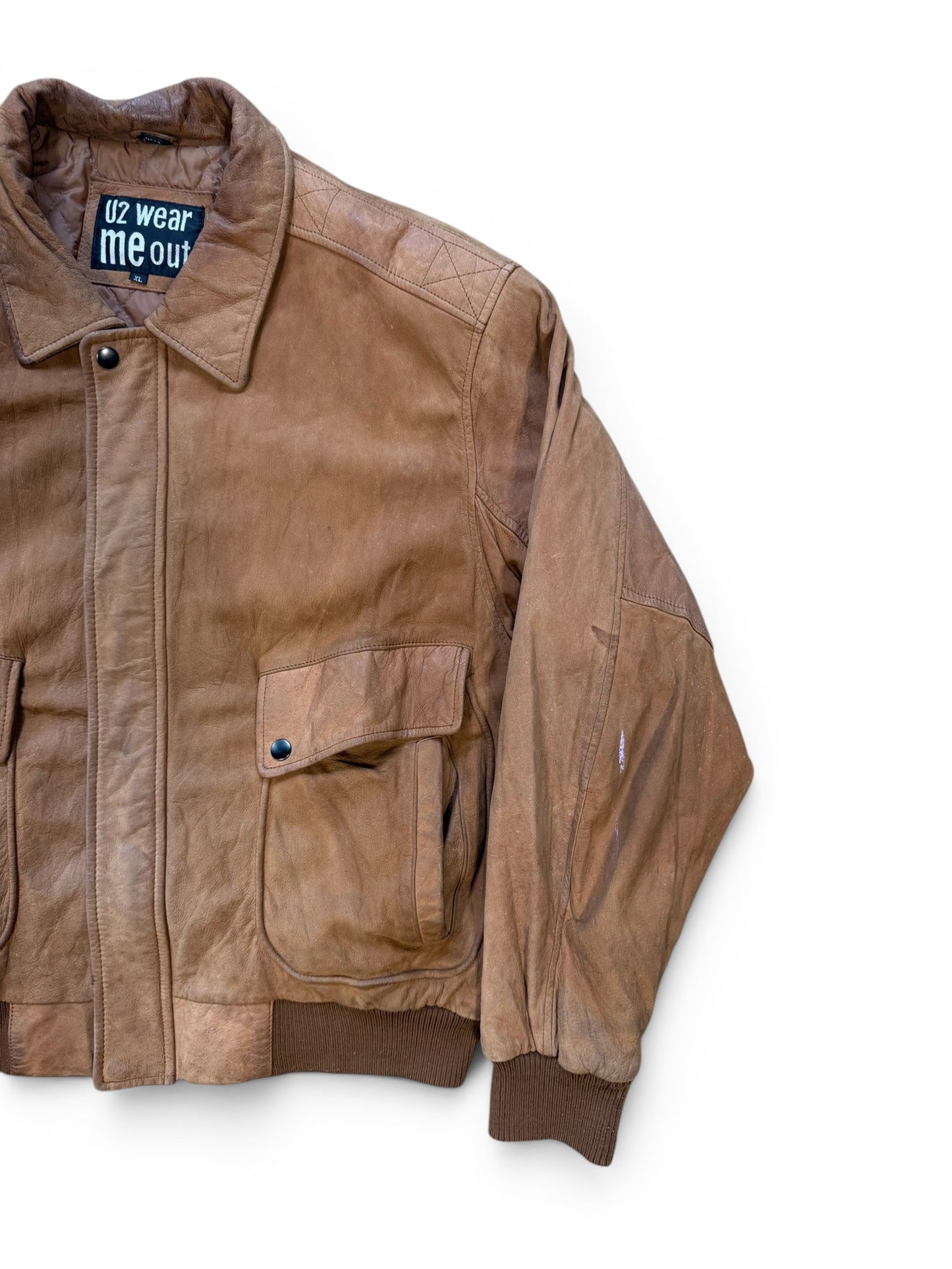 (XL) Vintage U2 Brown Leather Bowmber Jacket