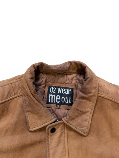 (XL) Vintage U2 Brown Leather Bowmber Jacket
