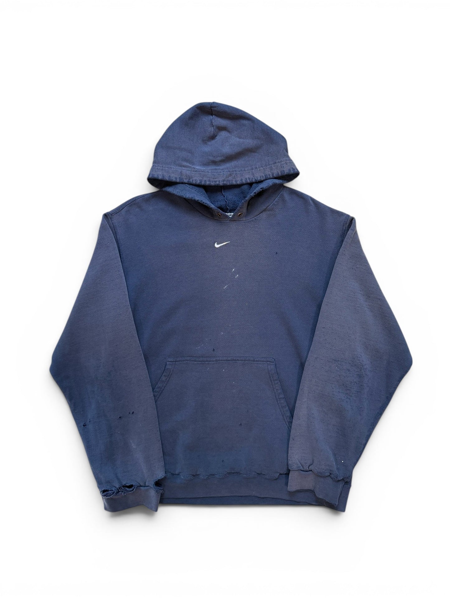(L) Vintage Nike Thrashed Middle Swoosh Navy Hoodie
