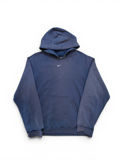 (L) Vintage Nike Thrashed Middle Swoosh Navy Hoodie