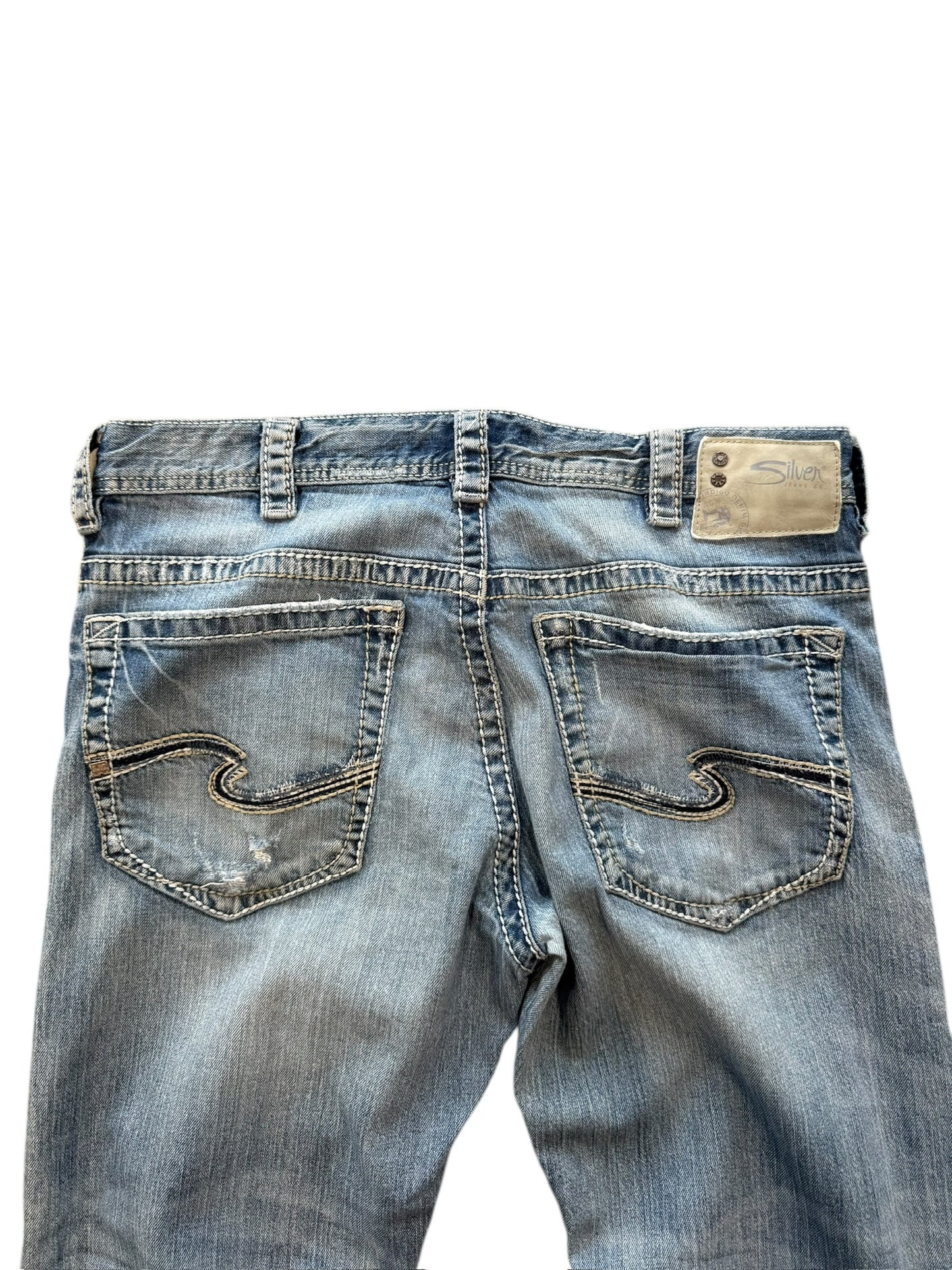 (36") Y2K Silver Embroidered Jeans