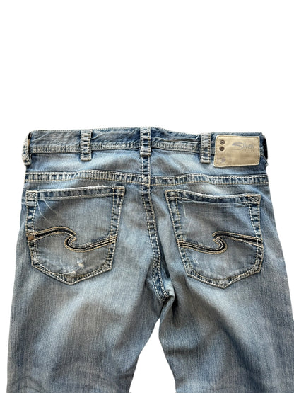 (36") Y2K Silver Embroidered Jeans