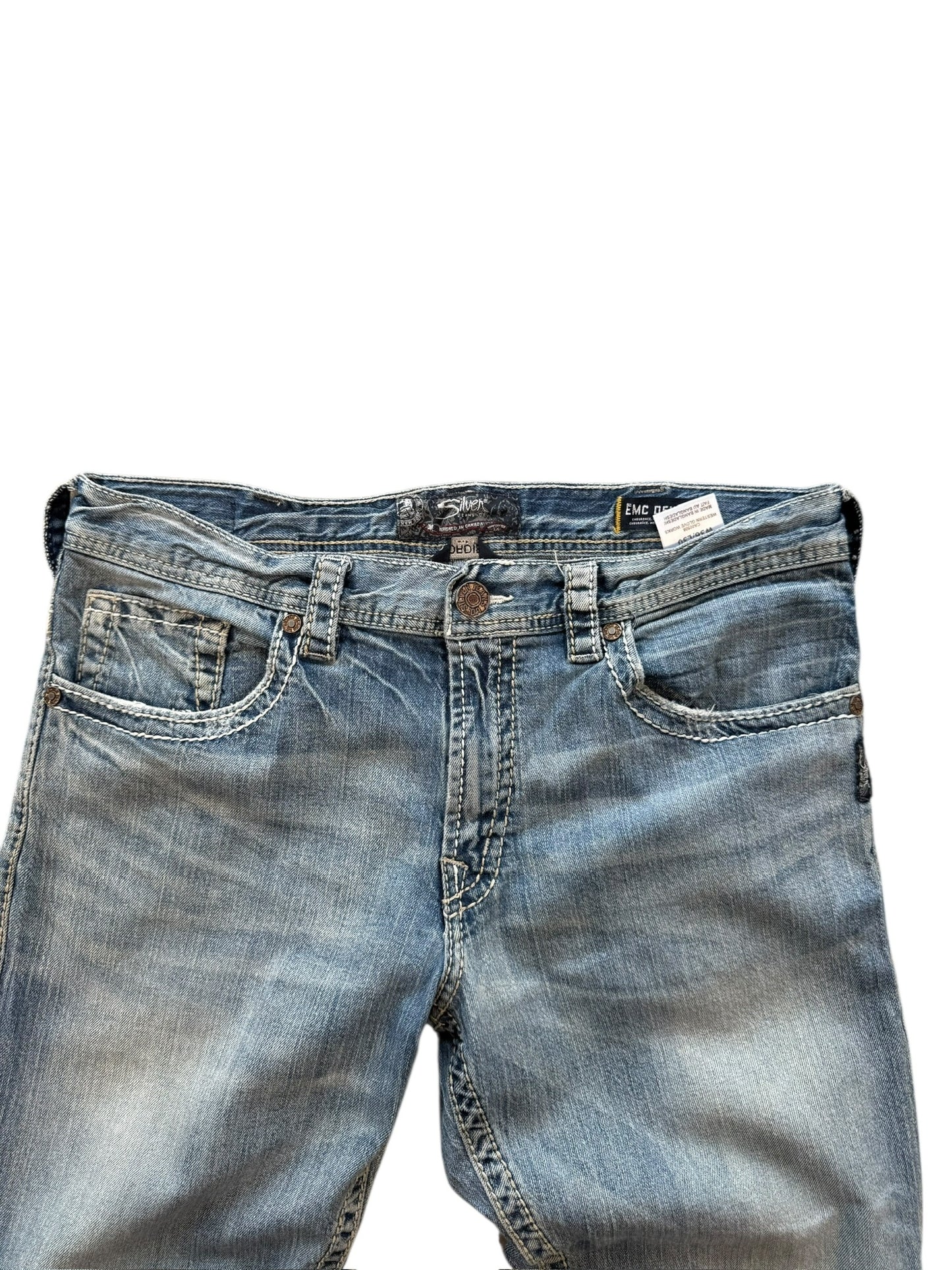 (36") Y2K Silver Embroidered Jeans