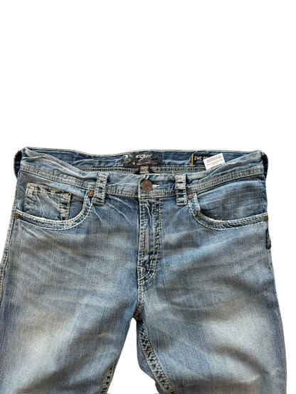 (36") Y2K Silver Embroidered Jeans