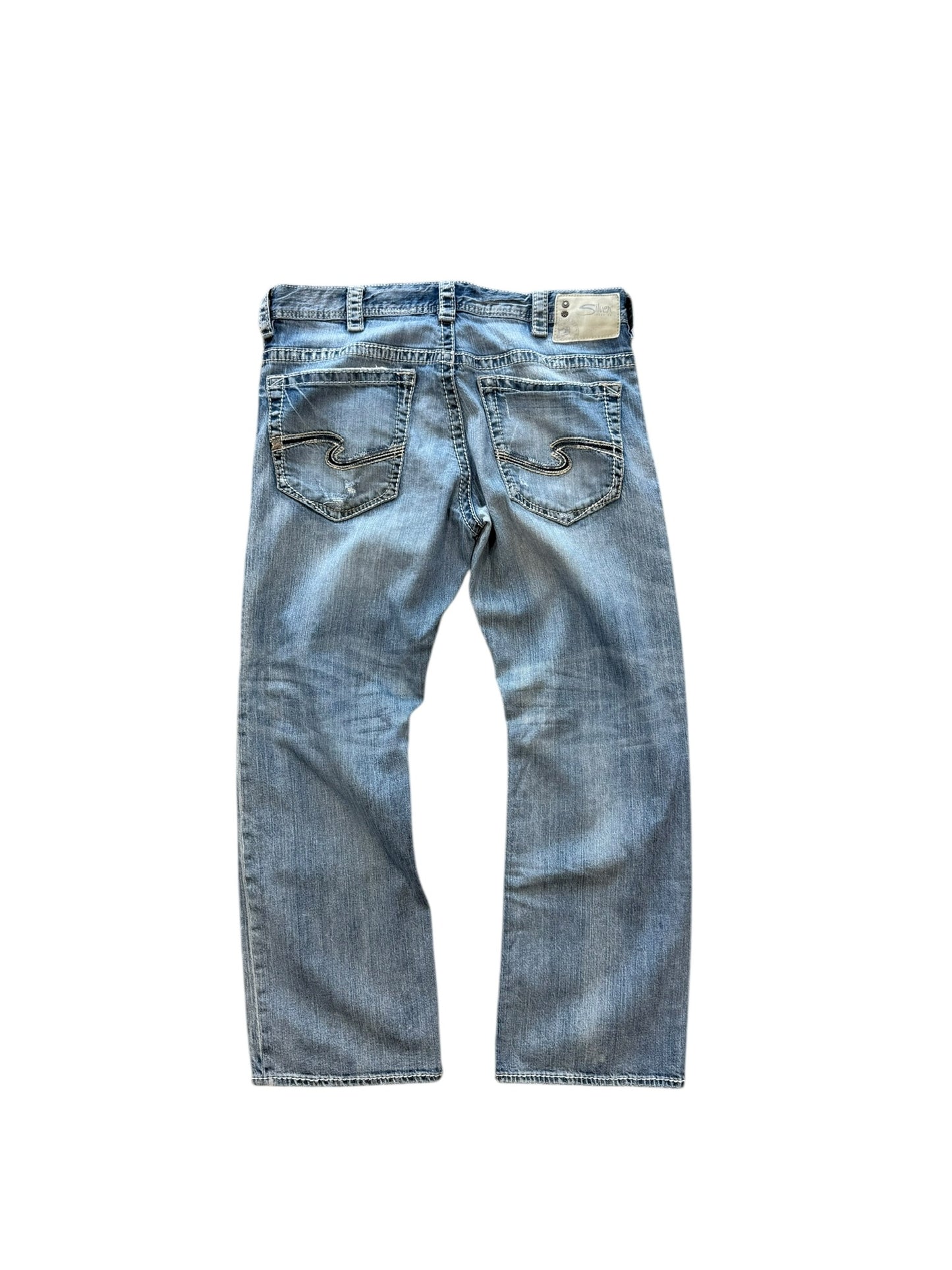 (36") Y2K Silver Embroidered Jeans