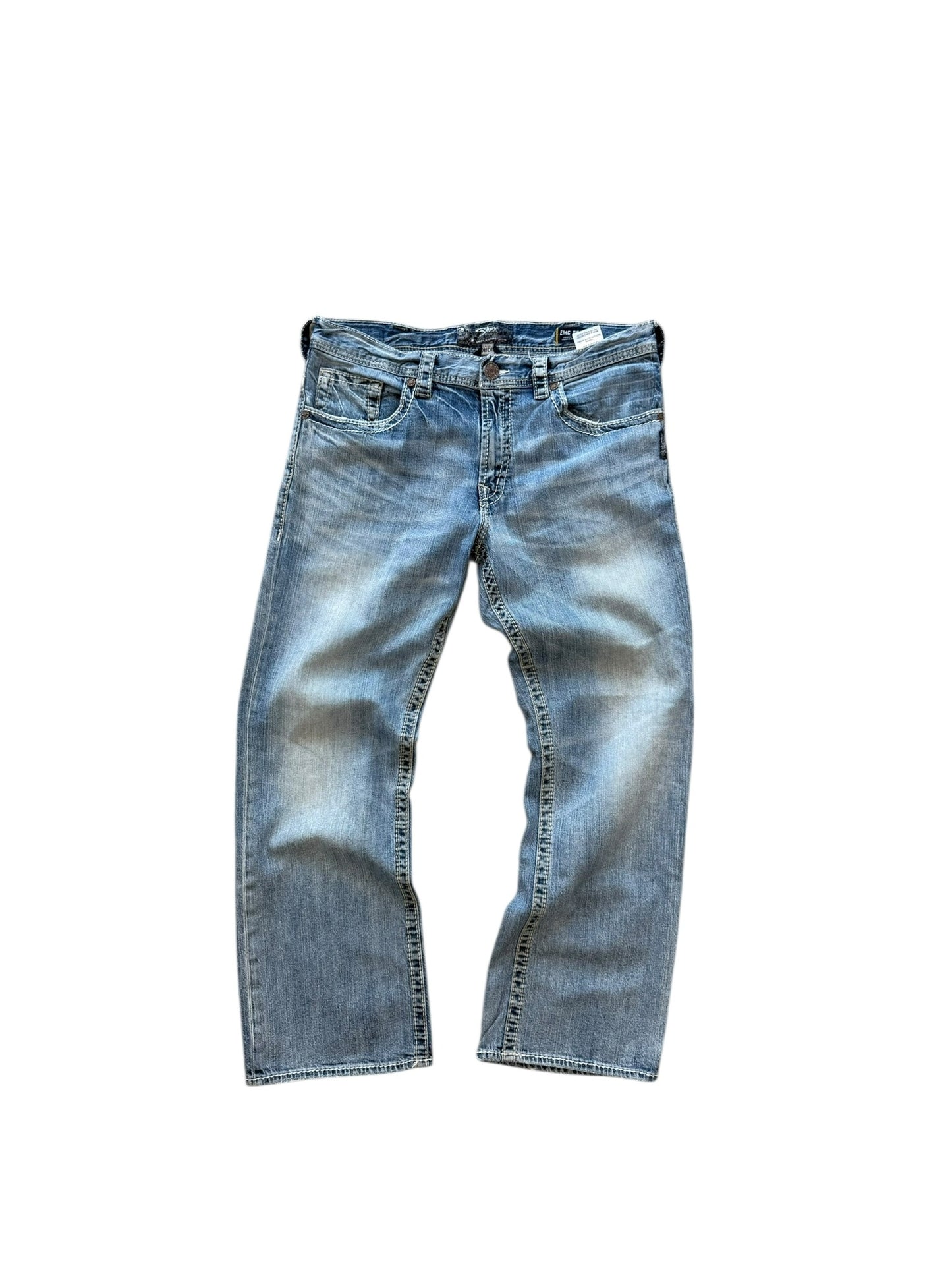 (36") Y2K Silver Embroidered Jeans