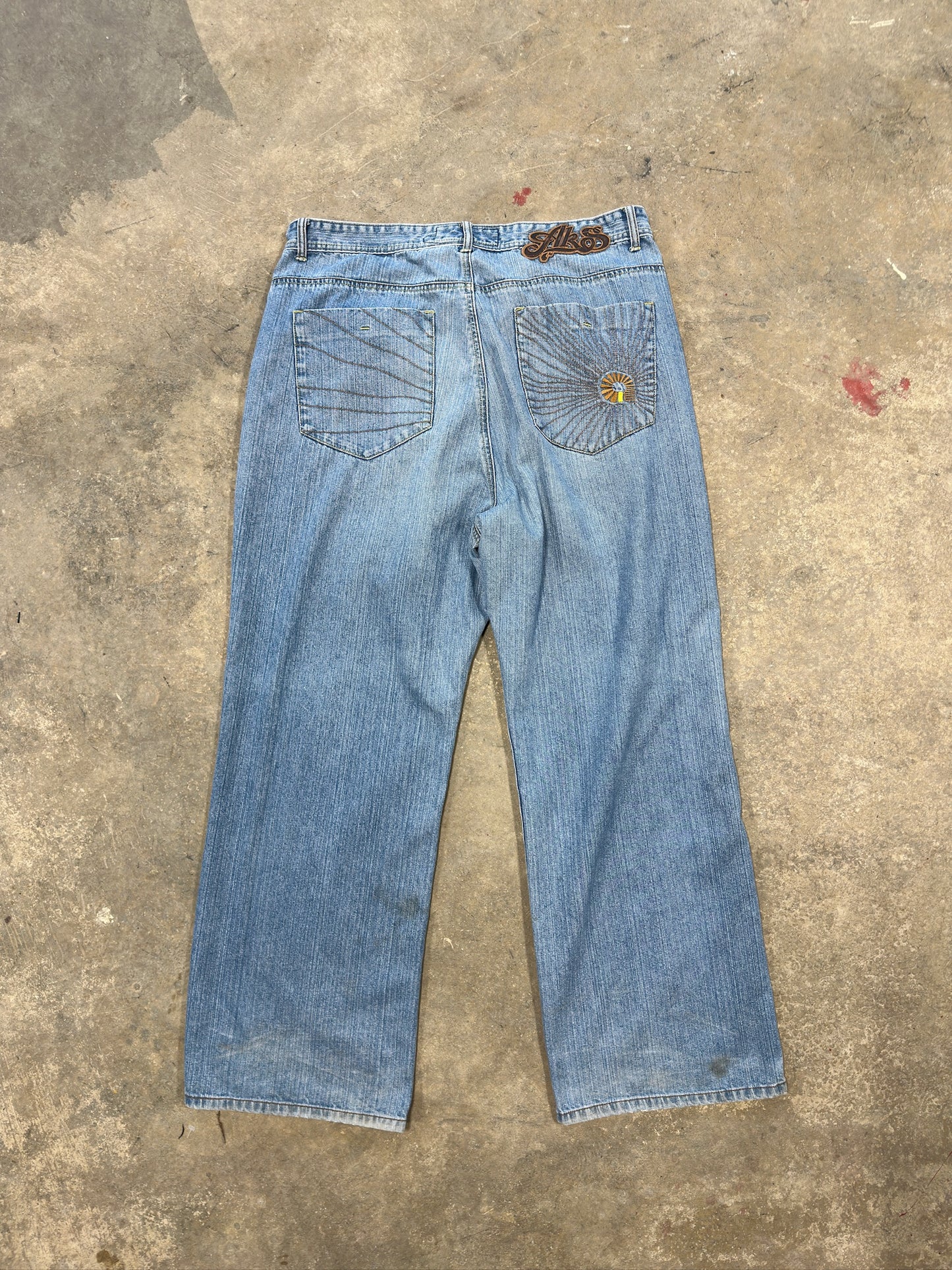 (42 Waist) Y2K Alkademikos Embroidered Denim