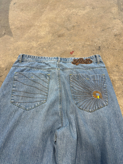 (42 Waist) Y2K Alkademikos Embroidered Denim