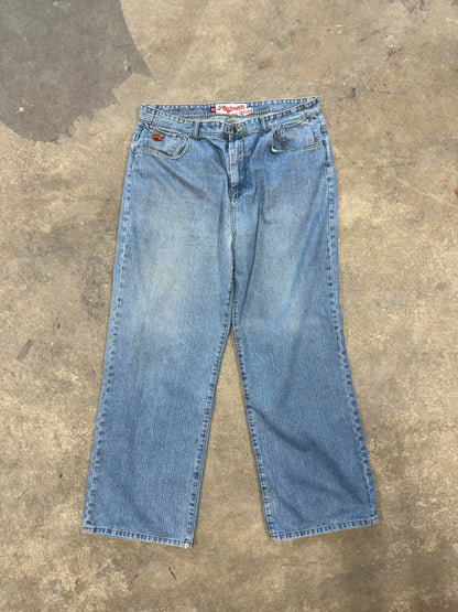 (42 Waist) Y2K Alkademikos Embroidered Denim