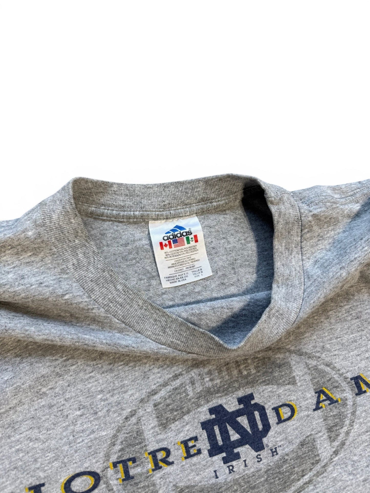 (L) 00s Adidas Notre Dame Irish Grey T-Shirt