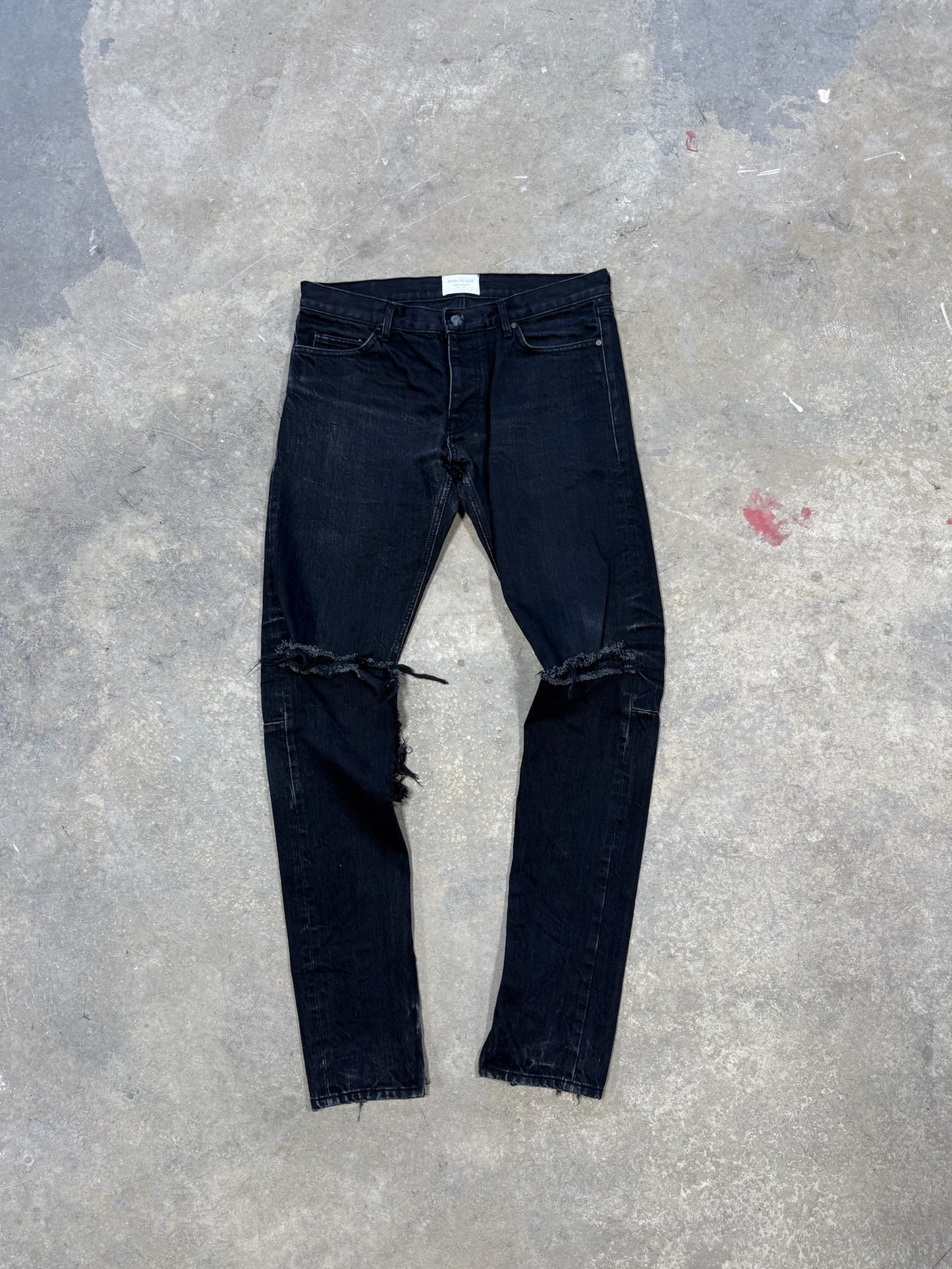 Fear Of God Mainline Distressed Denim Black Sz 34 Waist
